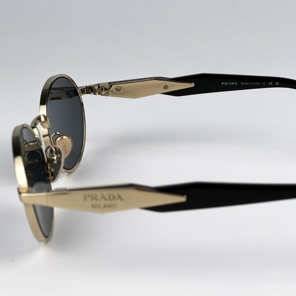 Prada PR65ZS ZVN09T Sunglasses Pale Gold Dark Grey Oval Metal Unisex - Picture 10 of 15